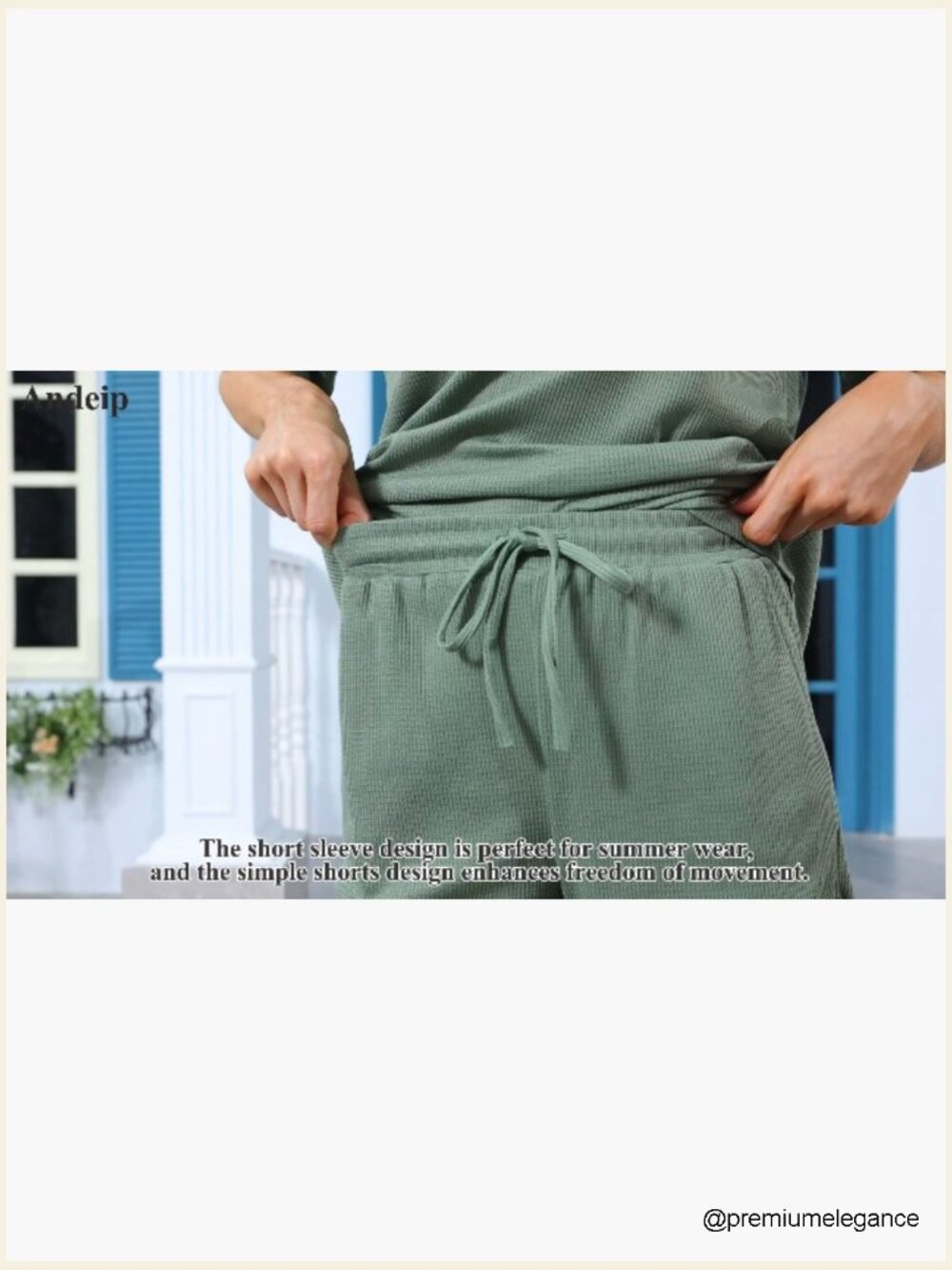 Waffle Knit Lounge Set Short Sleeve Top & Shorts 2 Piece Pajamas with Pockets - Picture 6 of 7